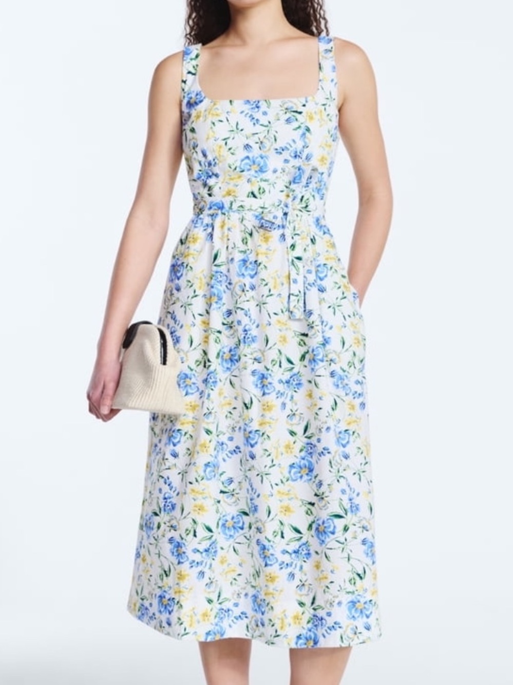 Women’s Floral Belted Cotton Midi Dress, size L
